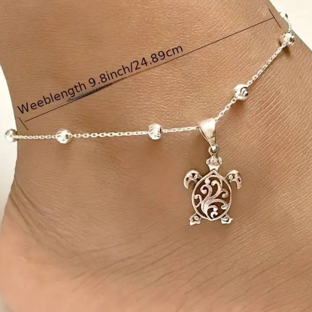 SEA TURTLE ANKLET SUMMER TIME Zinc Alloy Silver Coat BR - Picture 3 of 3